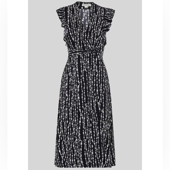 Whistles Savannah Print Wrap Dress Abstract Polka Dots Navy White Costal Size 10 - Picture 12 of 15